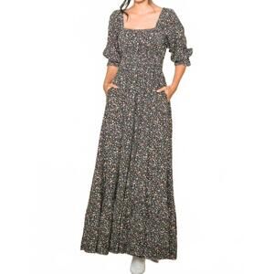 NEW ELLOH rowan tie back maxi dress in black multi
